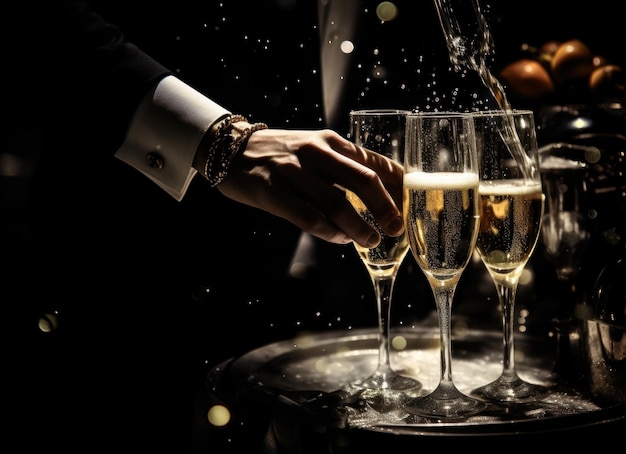 Photo champagne à la fête de minuit ou n'importe quelle fête de célébration la nuit heureuse nouvelle année