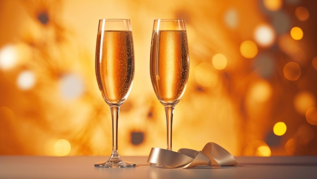 Champagne pour les acclamations festives avec un fond bokeh doré étincelant Ai Generative