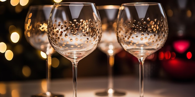 Champagne pour la joie des fêtes avec un fond bokeh de verres à vin mousseux scintillants devant le bokeh Generative AI