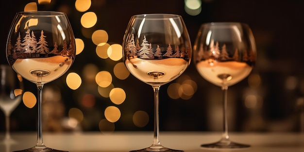 Champagne pour la joie des fêtes avec un fond bokeh de verres à vin mousseux scintillants devant le bokeh Generative AI