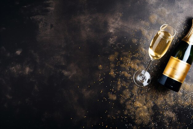 Photo champagne préparé pour la nouvelle année copier l'espace et poser plat
