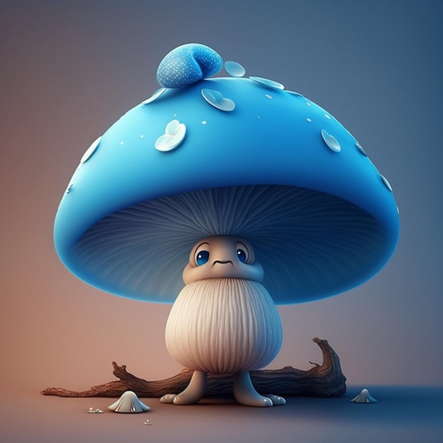 champignon arrafé avec un chapeau bleu et un nœud bleu sur la tête