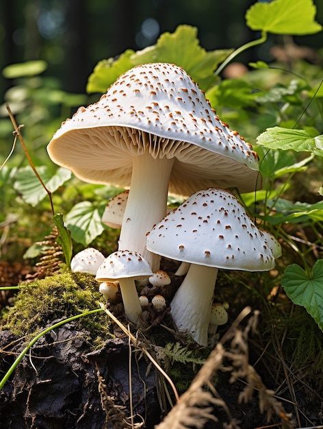 Champignon blanc assis sur l'herbe