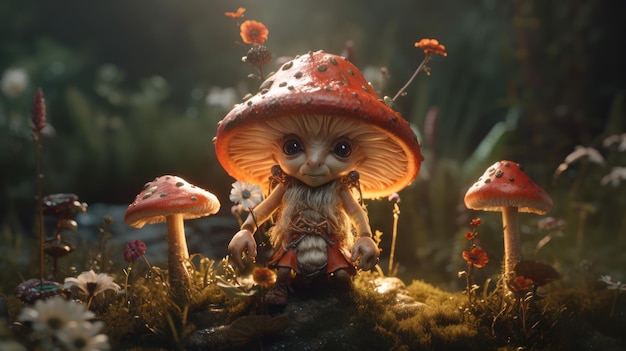 Un champignon avec un chapeau rouge et un champignon dessus