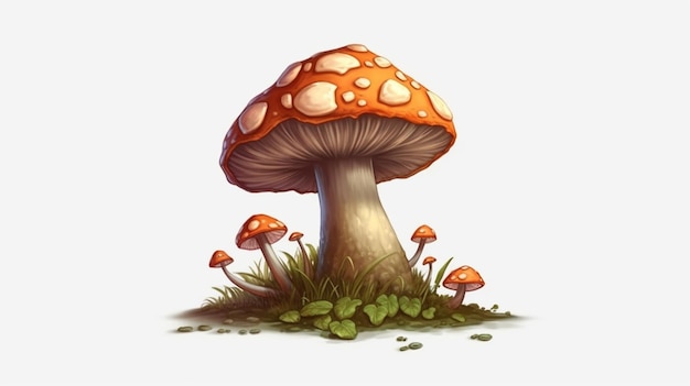 Un champignon avec un chapeau rouge et une tache blanche sur le dessous.