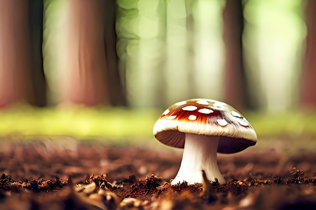 Un champignon dans la forêt avec un fond vert