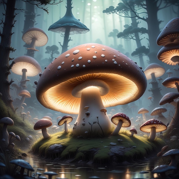 champignon dans la forêtune forêt fantastique dans une illustration de forêt extraterrestrechampignon dans la forêt magiquemush