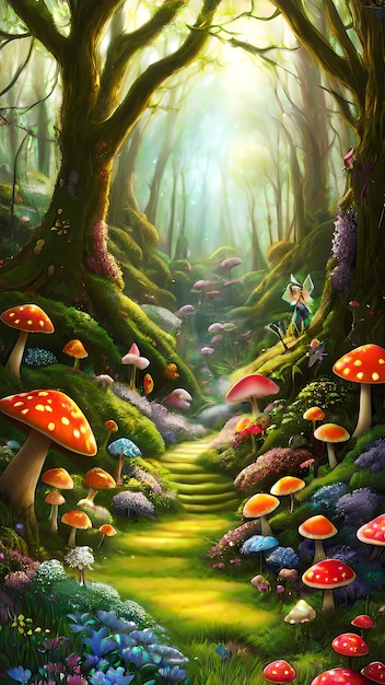 Champignon dans l'illustration du paysage naturel des bois