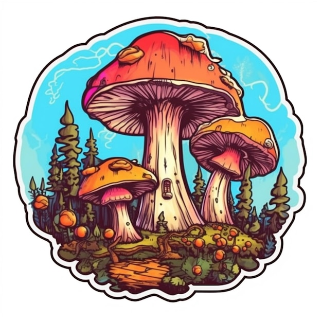 Un champignon de dessin animé avec un chemin au milieu de celui-ci générative ai