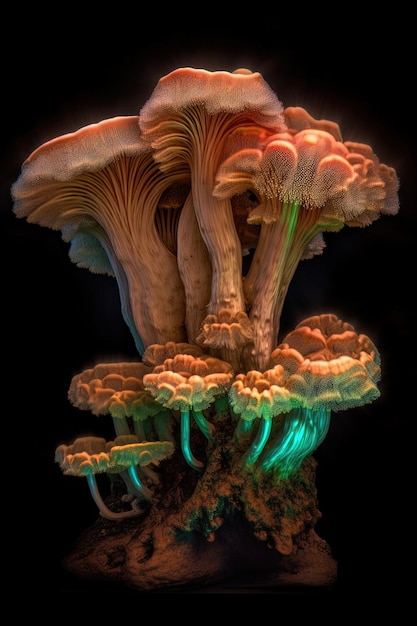 un champignon est représenté avec les couleurs verte et jaune des champignons