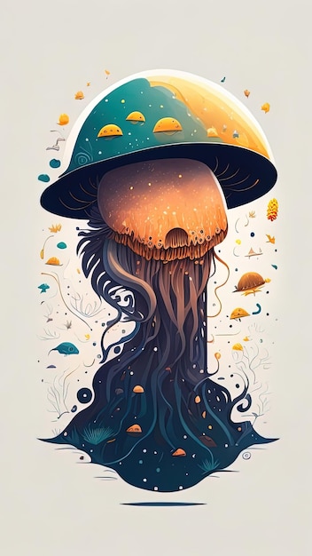 Champignon fantastique Illustration vectorielle d'un champignon dans la mer