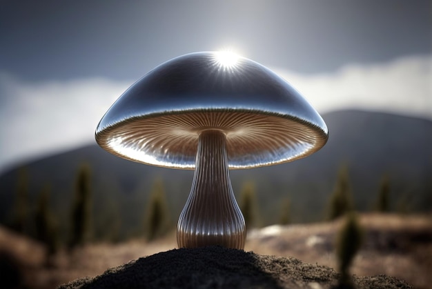 Champignon fantastique de la planète extraterrestre avec une forme étrange Scifi ou champignon de conte de fées AI généré