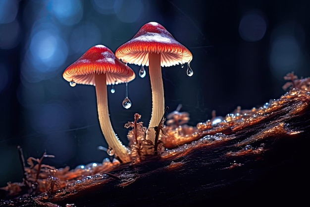 Un champignon avec une goutte d'eau dessus