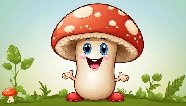 Photo un champignon heureux de dessin animé en 3d