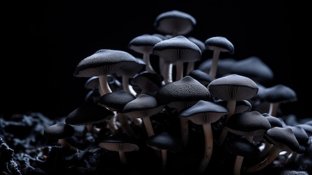 Photo champignon noir sur le fond noir