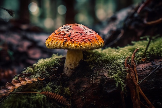 Un champignon rouge et jaune vif