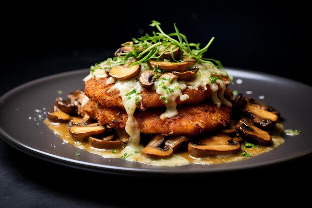 Photo le champignon de schnitzel de porc tendre génère ai