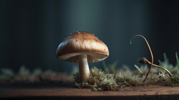 Un champignon avec une souris dessus est entouré d'herbe et d'une souris.