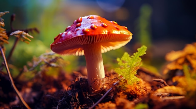 Champignon tacheté rouge et blanc avec un chapeau ondulé