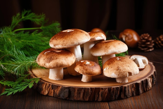 Les champignons d'automne sur une table en bois rustique Cuisine de champignons biologiques gourmands