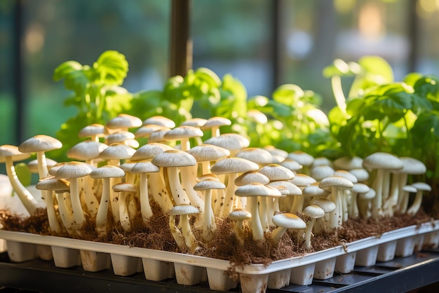 Champignons biologiques poussant dans une ferme de champignons moderne Serre pour la culture des champignons