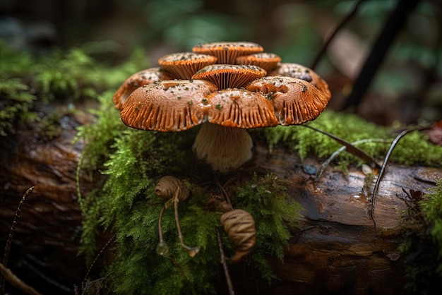 champignons sur une bûche dans la forêt