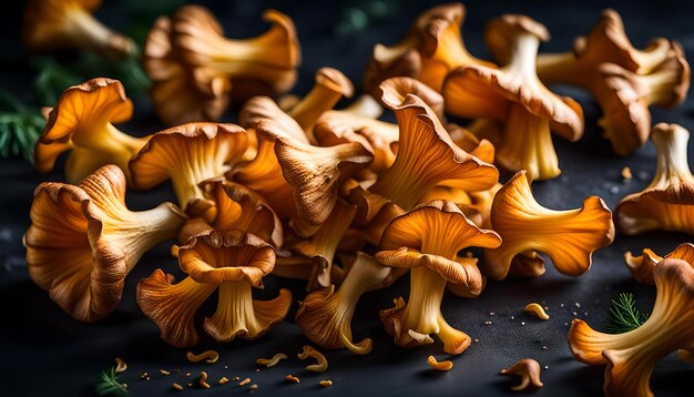 champignons de chanterelle frais sur fond sombre