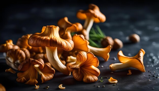 champignons de chanterelle frais sur fond sombre