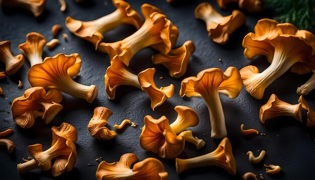 Photo champignons de chanterelle frais sur fond sombre