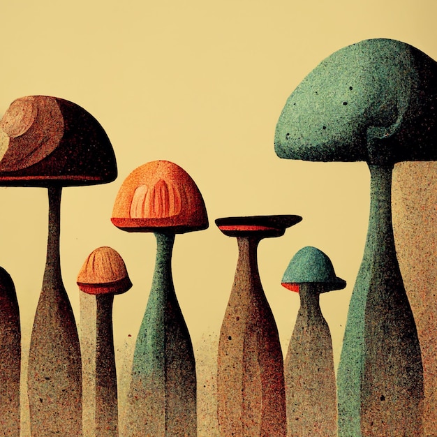 Champignons colorés de style dessin animé empoisonnés et nourriture végétarienne saine dans un style plat