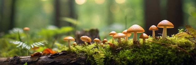 Champignons comestibles dans une forêt sur fond vert