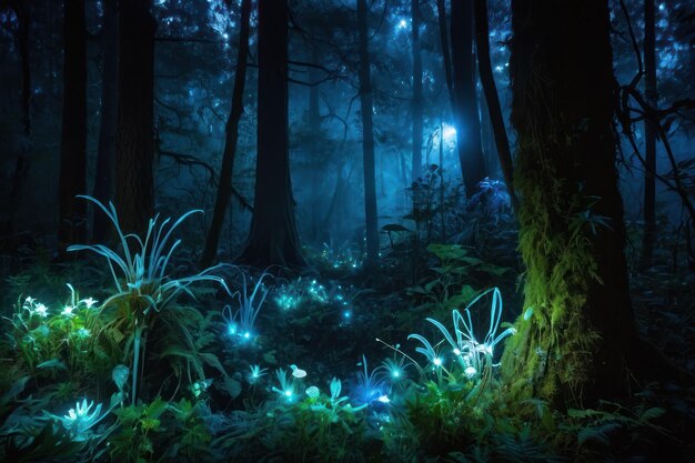 Des champignons enchantés dans une forêt mystique.