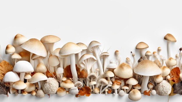 champignons avec fond blanc vue supérieure créée avec la technologie d'intelligence artificielle générative