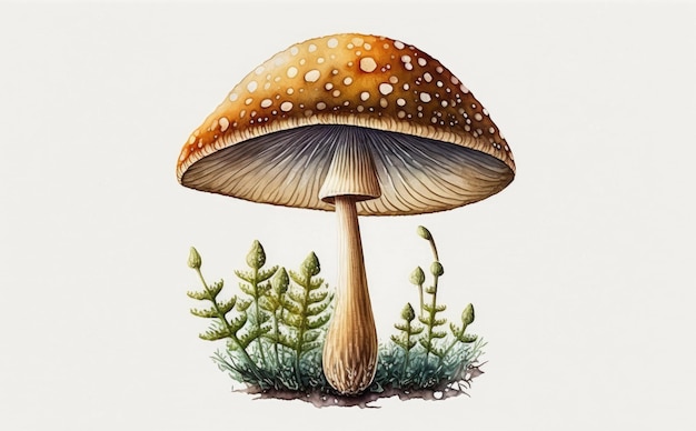 champignons forestiers dessinés sur fond blanc illustrations d'aliments biologiques aquarelle générées par ai