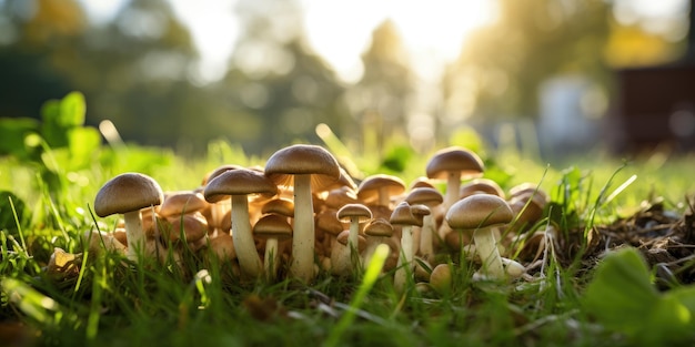 Des champignons frais biologiques en gros plan sur le terrain Produits écologiques IA générative