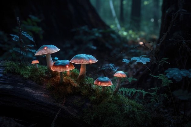 Champignons lumineux magiques de la forêt enchantée