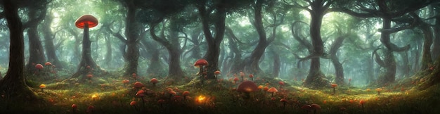 Champignons magiques amanite tue-mouche dans la forêt un fourré fabuleux de la forêt Champignons rougeoyants mousse fantastique illustration 3d