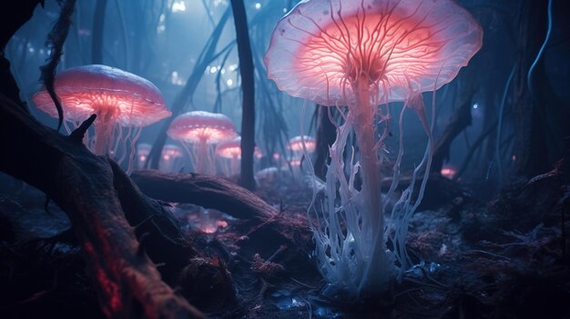 Photo des champignons magiques dans la forêt