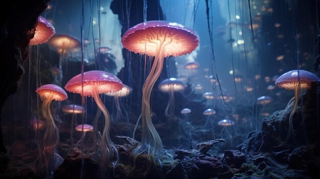 Photo des champignons magiques dans la forêt