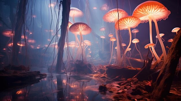 Photo des champignons magiques dans la forêt