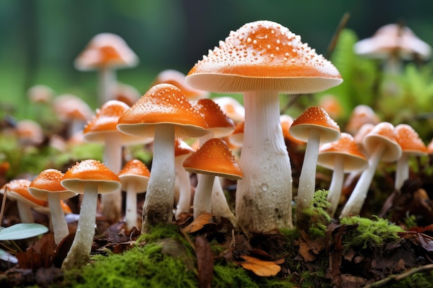 Champignons magiques en forêt Un pays fabuleux aux amanites tue-mouches