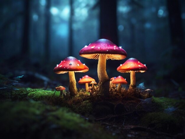 Des champignons magiques et lumineux.