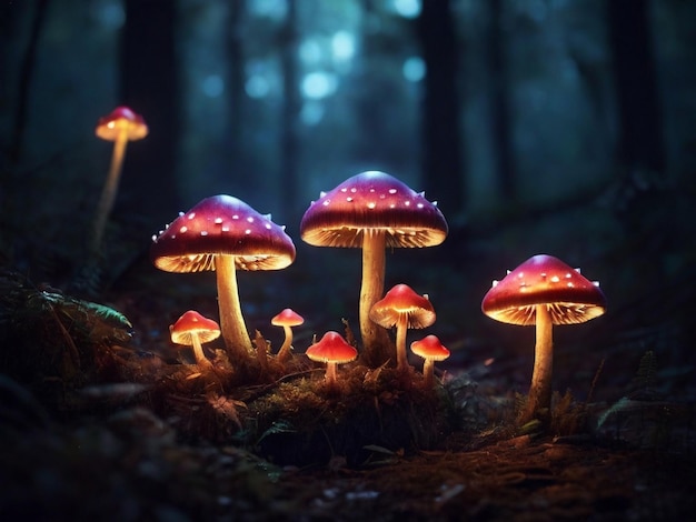 Des champignons magiques et lumineux.