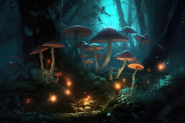 Champignons magiques et mystère de la forêt rougeoyante