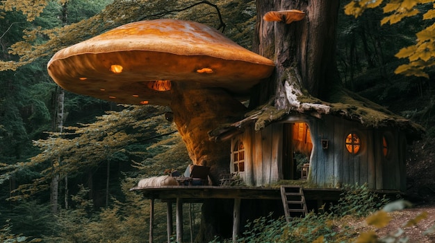 Photo des champignons, des maisons fantastiques, des illustrations, des fées de la nature, des maisons de contes de fées, des forêts, des cottages magiques.