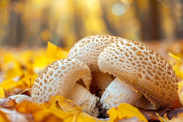 Photo les champignons matsutake dans la forêt d'automne