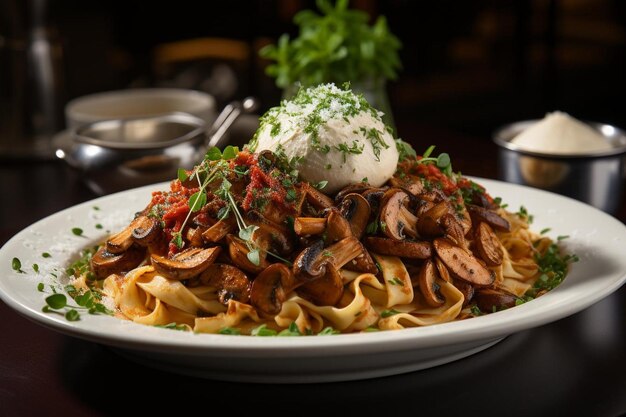 Photo les champignons porcini et pappardelle sont des paradis.