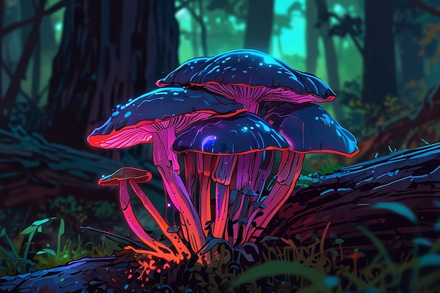 Les champignons Psilocybe semilanceata au style néon
