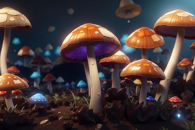Les champignons de psilocybine (illustration 3D) Communément connus sous le nom de champignons magiques, un groupe de champignon contenant de la psilocycine qui se transforme en psilocine lors de l'ingestion et provoque les effets psychédéliques.