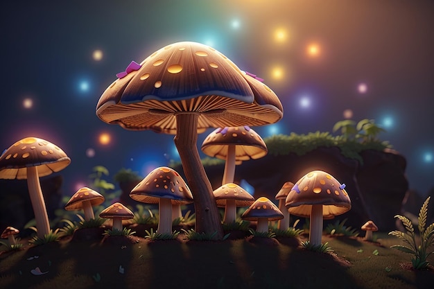 Les champignons de psilocybine (illustration 3D) Communément connus sous le nom de champignons magiques, un groupe de champignon contenant de la psilocycine qui se transforme en psilocine lors de l'ingestion et provoque les effets psychédéliques.